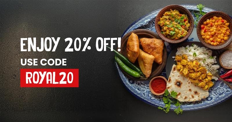 Royal Kitchen Oakland 20% off promo code ROYAL20 for Goat Biryani and Vegan Indian food near San Leandro.